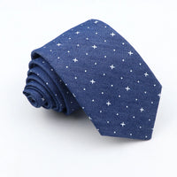 New Cotton Denim Ties For Men 7CM Floral Feather Dot Blue Neck Tie For Wedding Party Casual Print Slim Neckties Daily Wear Gift