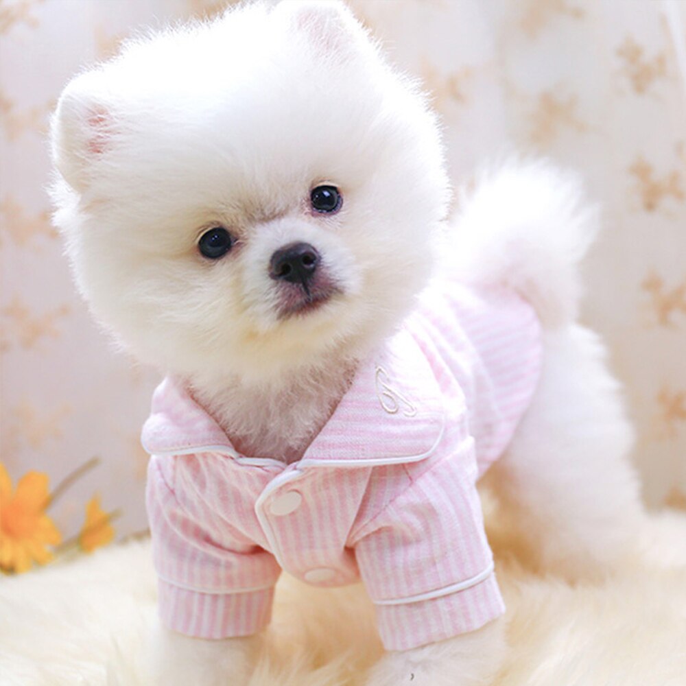 Soft Puppy Dog Pajamas Cat Sleeping Clothes Striped Pet Clothing Indoor Small Medium Dogs Cats Pajamas Bathrob Pink Perro