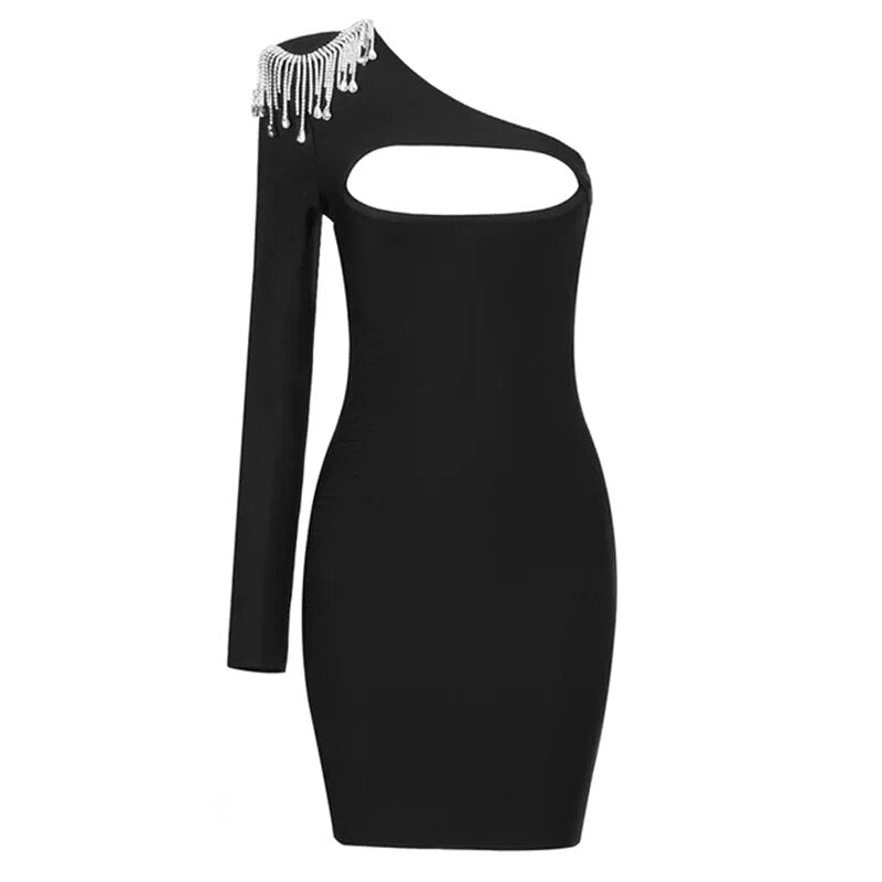 2021New Bandage Dress Sexy Women Beading One Shoulder Bodycon Mini Dress Party Club Elegant Summer Dresses