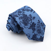 New Cotton Denim Ties For Men 7CM Floral Feather Dot Blue Neck Tie For Wedding Party Casual Print Slim Neckties Daily Wear Gift