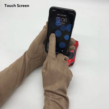 Women Gloves Winter Touch Screen 2021 New Long Style Suede Touch Screen Gloves Black Gray Composite Suede Fashion