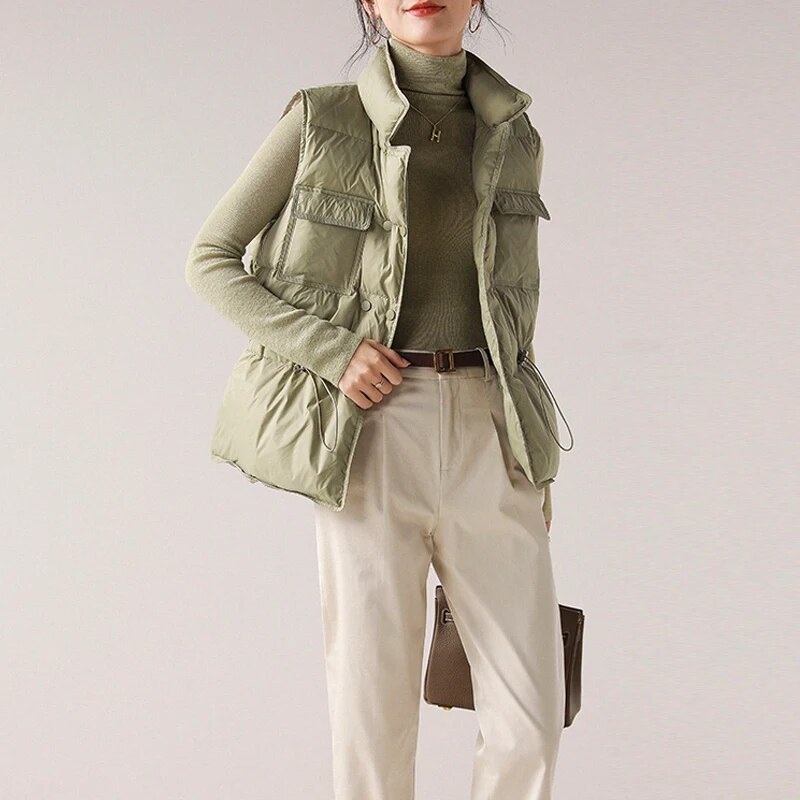 2022 New Autumn Winter Women Ultra Light Down Vest White Duck Down Jacket Short Down Coat Parka Ladies Sleeveless Waistcoat