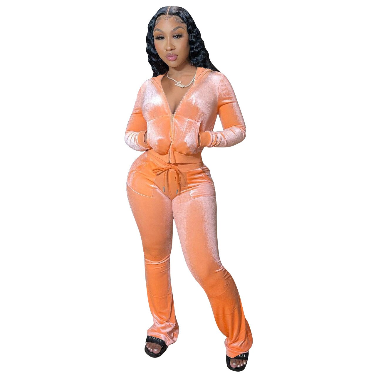 Sexy 2022 Two Piece Sets Casual Matching Sets Velvet Tracksuit Outdoor Womens Pants Suits