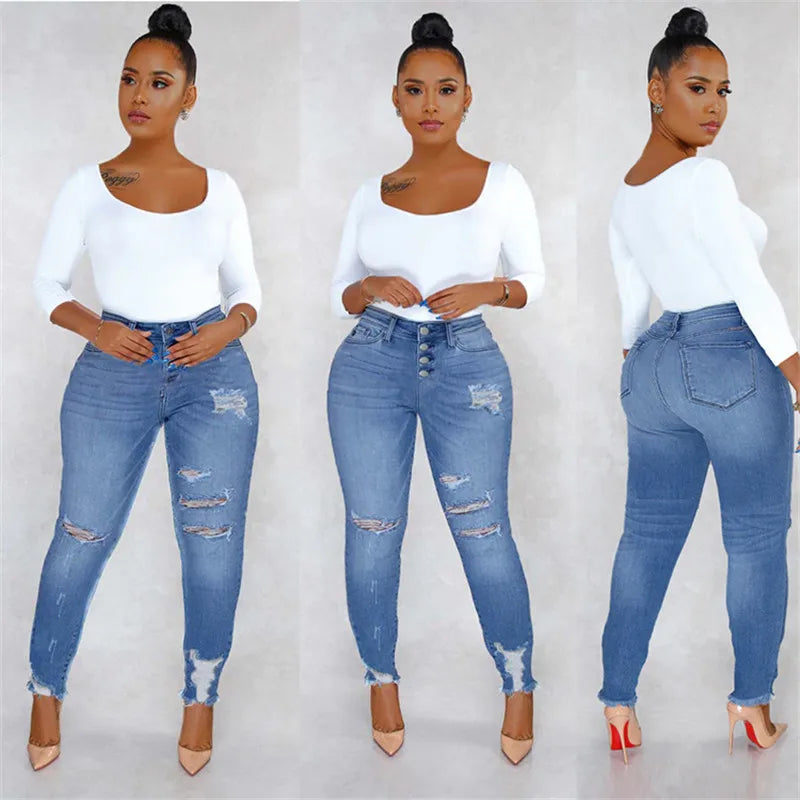 New Arrival Ripped Jeans For Women Casual Denim Ankle-Length Pants Fashion Office Ladies Jeans Pencil Pants S-2XL drop shipping