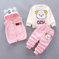 Baby Boys And Girls Clothing Set Tricken Fleece Children Hooded Outerwear Tops Pants 3PCS Outfits