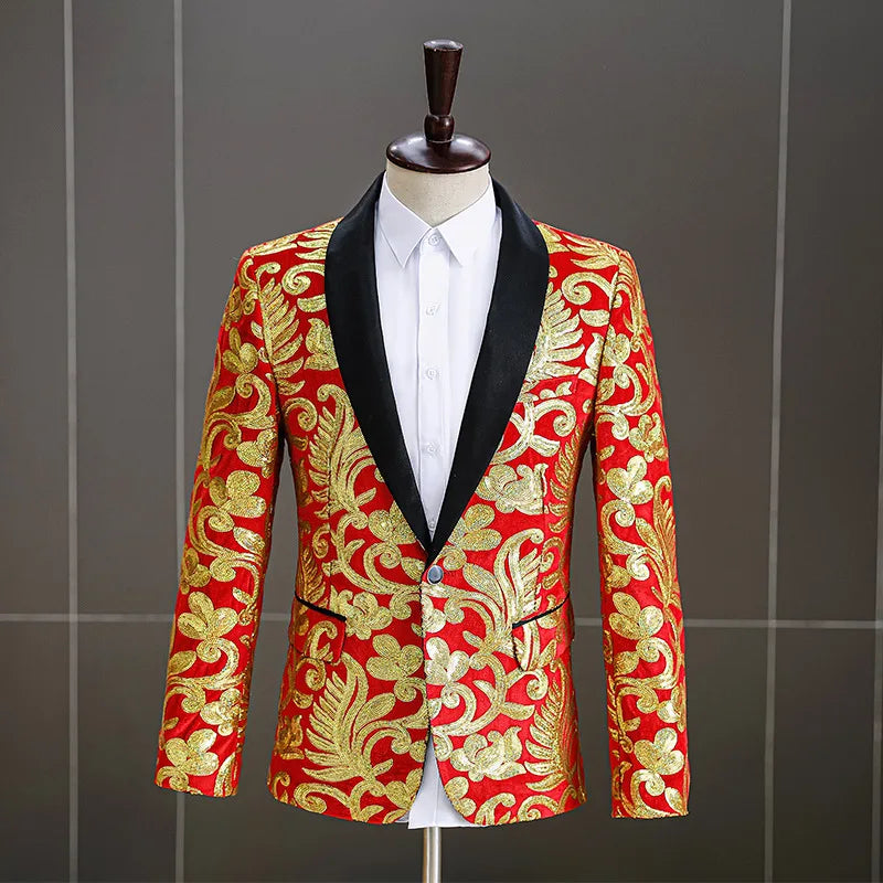 Men's Velvet Sequin Slim Suit Jacket Banquet Dress Wedding Performance Clothes 1 Piece Adults Knitted Mens Suits Plus Size Men's