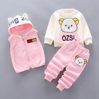 Baby Boys And Girls Clothing Set Tricken Fleece Children Hooded Outerwear Tops Pants 3PCS Outfits