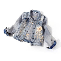 2021 New Autumn Women’s Denim Jacket Long Sleeve Overcoat Loose Three-dimensional Button Pearls Outwear Ripped Jeans Jackets