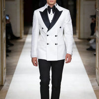 Wholesale Black and White Double Breasted Wedding Suits for Men Peaked Lapel Slim Fit Tuxedos 2 Pieces Fashion Casual Suits