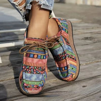 Hot Selling New Large Size Ethnic Style Lace-up Colorful Graffiti Canvas Flat Shoes