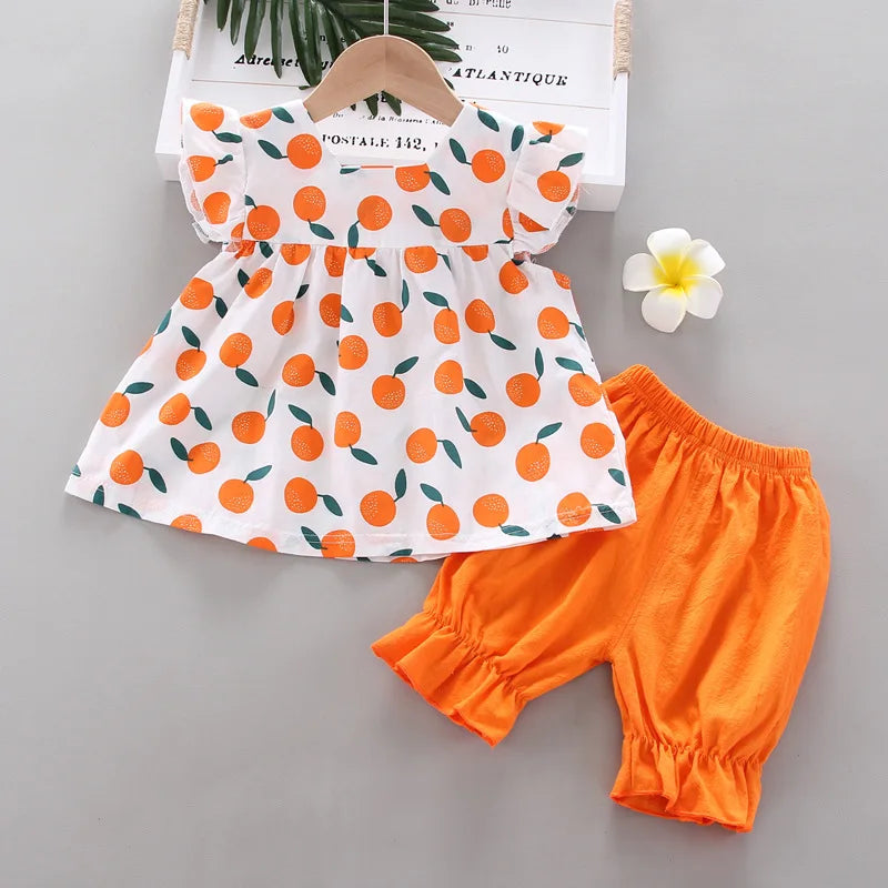 New Summer Baby Girls Clothes Children Cartoon Fashion Dress Shorts 2Pcs/sets Toddler Casual Clothing Suit Kids Outing Costume