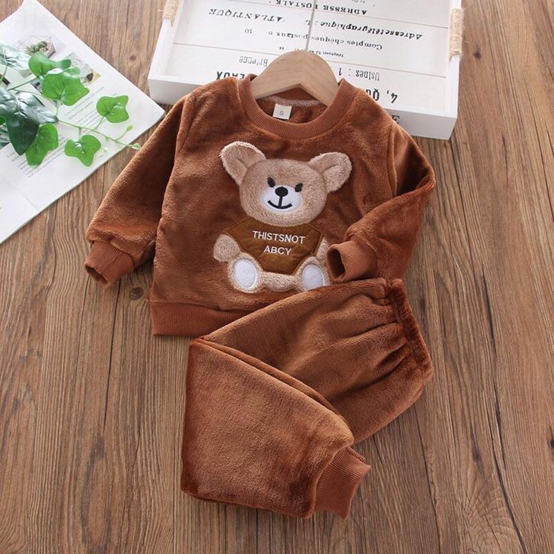 Baby Boys And Girls Clothing Set Tricken Fleece Children Hooded Outerwear Tops Pants 3PCS Outfits