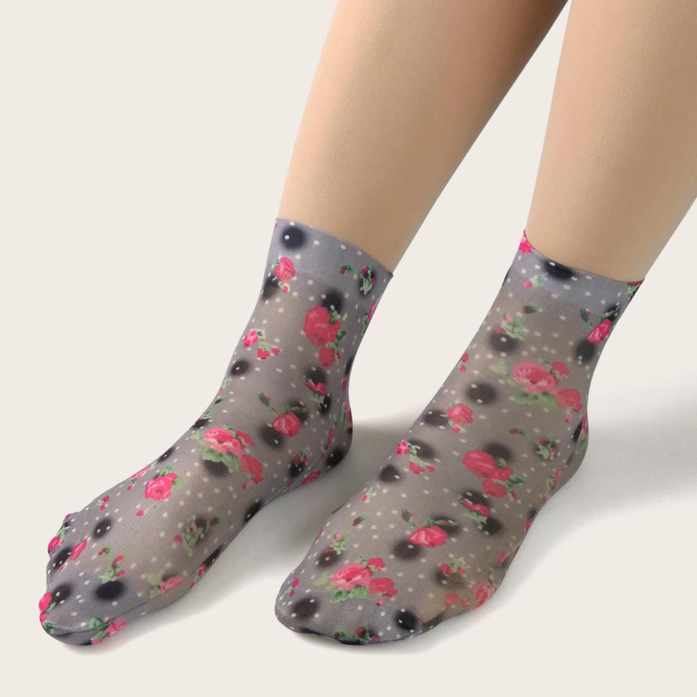 KASURE New Fashion Flower Butterfly Pattern Print Women Ankle Socks Elastic Spring Summer Soft Ladies Socks