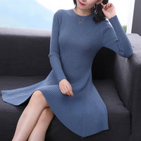 Women Long Sleeve Sweater Dress Women&#39;s Irregular Hem Casual Autumn Winter Dress Women O-neck A Line Short Mini Knitted Dresses