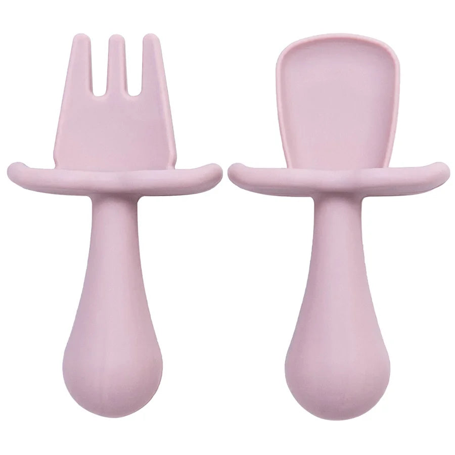 2Pcs/Set BPA Free Silicone Mini Fork Spoon Baby Learning Feeding Solid Food Children's Tableware Training Utensils For Newborn