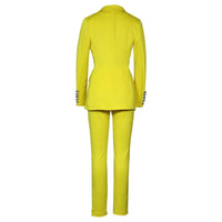 Spring Office Ladies Women's Pantsuit Double-Breasted Button Tops Casual Slim Caual Blazer and Pants Suits Set For Women