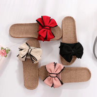 New  Butterfly-Knot Home Slippers Summer Cool Eva Slippers Women Linen Belt Slides Female Sandals Flip Flops