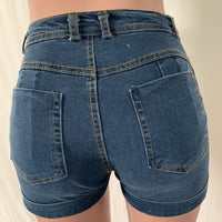 Fashion High Waist Denim Shorts Women Summer Skinny Belted High Waist Washed Jeans Women Shorts