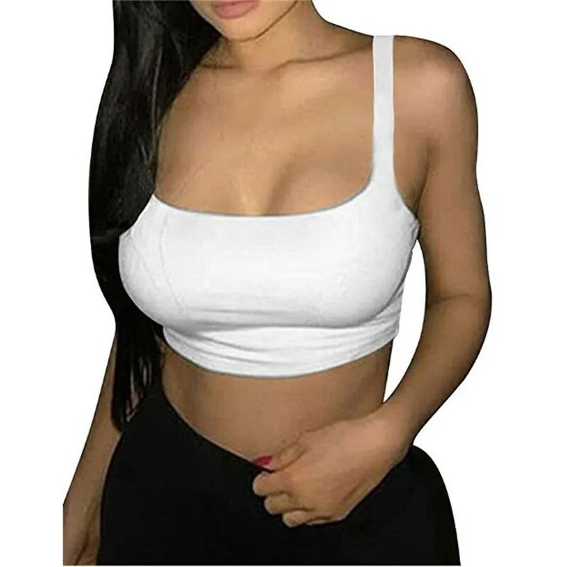 Sexy Women Solid Strappy Tank 2020 Vest Crop Top Summer Beach Party Sleeveless Slash Neck Tanks Woman Girls Bralette Tank Top