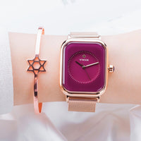 WWOOR Watches For Women 2022 Top Brand Luxury Purple Rectangle Quartz Wrist Watch Waterproof Steel Mesh Ladies Dress Watch Xfcs