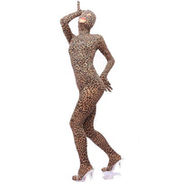 Sexy Leopard One Piece Tights Full Coat Zentai Separate Fingers Zipper Open Crotch Bodysuit Cosplay Performance Jumpsuit Unitard