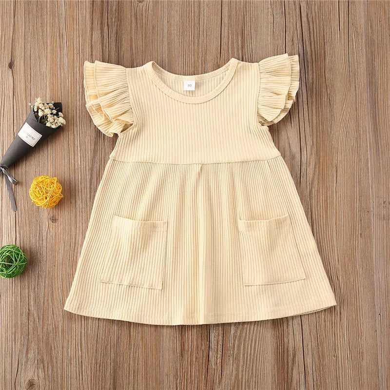 2021 Summer Children Girls Dress Ribbed Knitted Girls Ruffles Dresses Princess Teenage Casual Dress Daily Kids Dresses For Girls