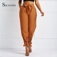 Women Summer Solid Color Harem Pants with Waist Belt Bowtie Solid Trousers Ladies Casual Fashion Fashion Clothing Streetwear