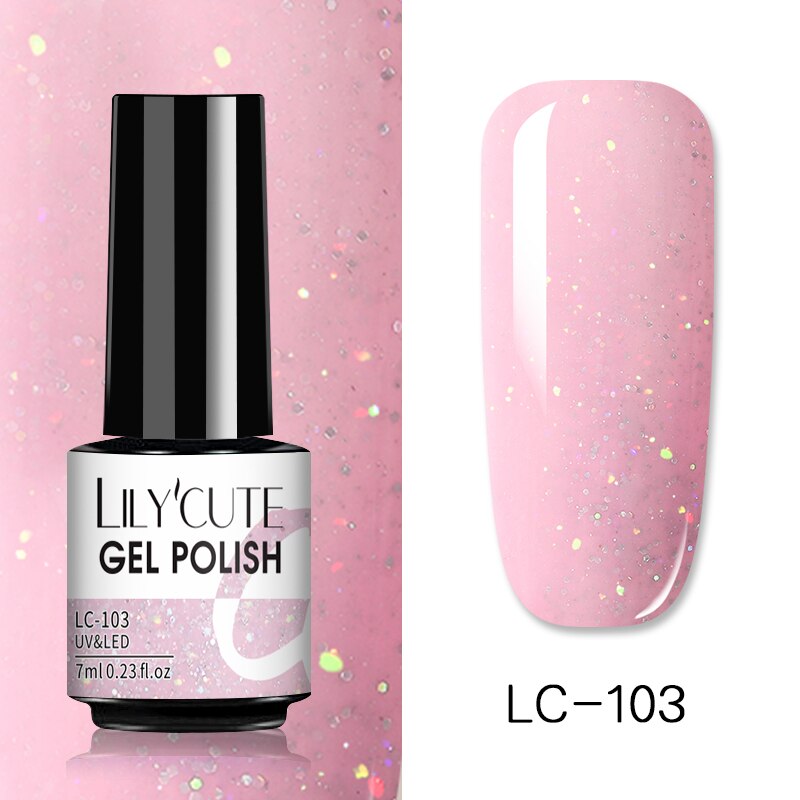 LILYCUTE 7ml Glitter Sequins Nail Gel Polish Gel Rose Gold Semi Permanent Hybrid Nail Art DIY Design Varnish