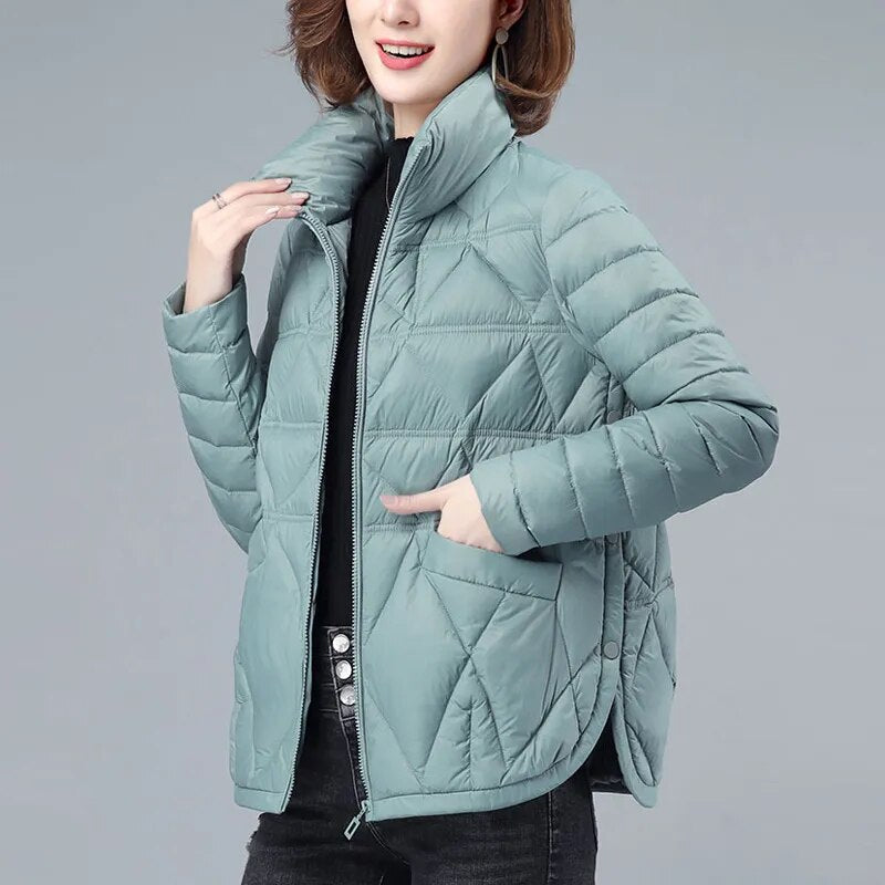 Autumn Winter Women Lightweight Down Cotton Jacket 2022 Thin Solid Stand Collar Short Jacket Female Cotton Padded Coat Overcoat