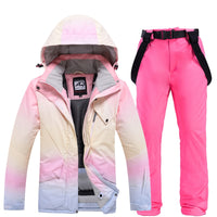 2022 New Fashion Color Matching Ski Suit Women Windproof Waterproof Jacket and Pants Suit