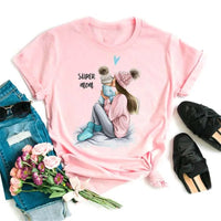 Maycaur Women Cartoon Mom Mother Boy Girl Print Mother Lady T-shirts Casual Top T Shirt Ladies Womens Graphic Female Tee T-Shirt