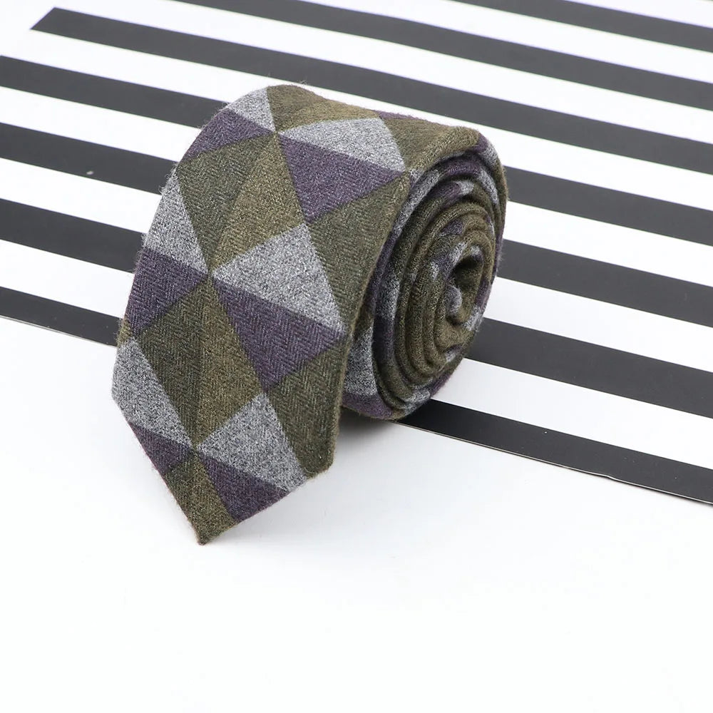 Men's  Business Diamond Check Tie Artificial Wool Cotton Dark Color Tie Striped Black Grey Necktie For Daily Accessory Paty Gift