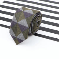 Men's  Business Diamond Check Tie Artificial Wool Cotton Dark Color Tie Striped Black Grey Necktie For Daily Accessory Paty Gift
