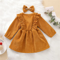 Autumn Winter Toddler Baby Girls Dress Long Sleeve Ruffles Princess Dress Kids Corduroy Pleated Fashion Children Casual Dress