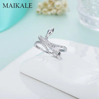 MAIKALE Unique Design Luxury Snake Rings AAA Zirconia Cobra Finger Ring Gold Silver Color Big Rings for Women Punk Party Jewelry