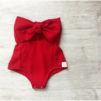 Emmababy Infant Baby Girl Clothes Off Shoulder Ruffles Solid Bodysuit Bowknot Outfits Off Shoulder Sunsuit