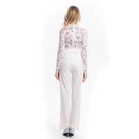 Elegant Lace Rompers Womens Summer Jumpsuit Solid Color Sexy Ladies Casual Long Trousers Overalls White Jumpsuit Office Lady