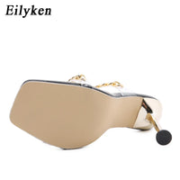 Eilyken Summer PVC Transparent Square Toe  High Heels Women Slippers Designer Chain Decoration Ladies Shoes Stiletto Sandals