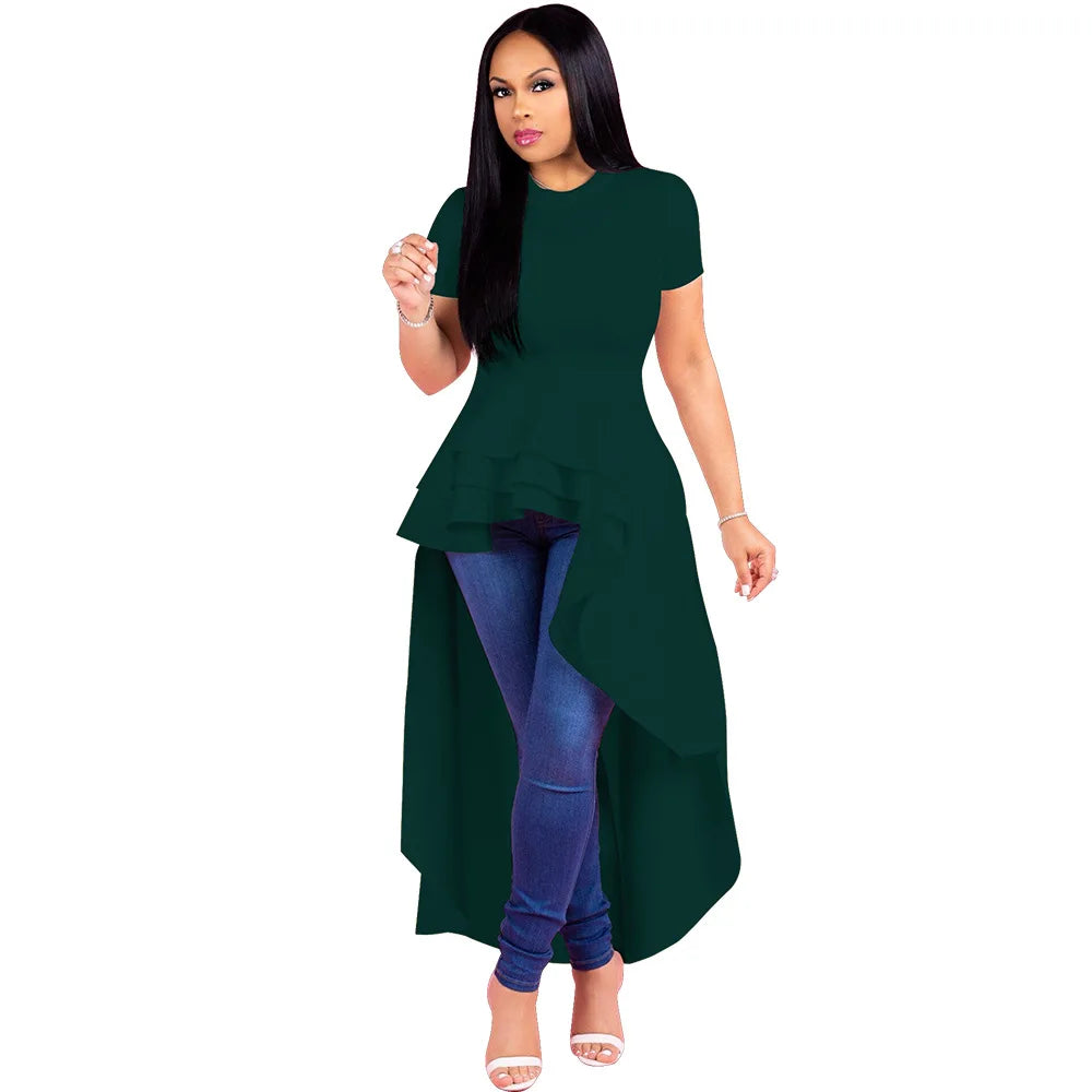 Fashion Evening Party Club Dress For Women Short Sleeve Irregular Ruffle Robe Dinner Dress Female African Clothing White Vestido