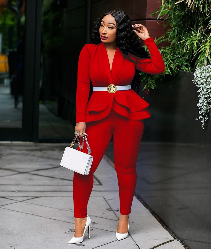 New Women Winter Women&#39;s Set Tracksuit Full Sleeve Ruffles Blazers Pencil Pants Suit Two Piece Set Office Lady Outfits Uniform