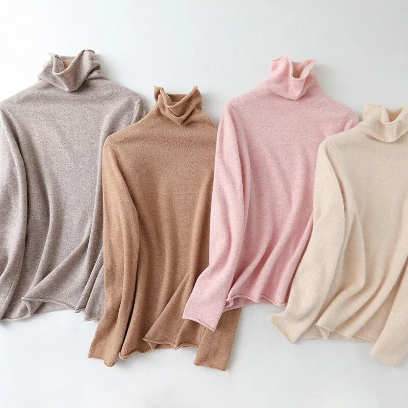 2022 Fall/Winter Women Sweater Turtleneck Cashmere Sweater Women's Wool Knit Pullover Long-sleeve Slim Bottoming Shirt Larg Size