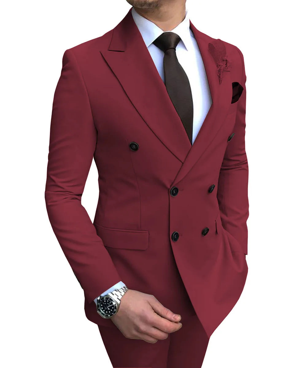 Casual Two-Piece Business Dress Professional Simple Suit Double-Row Buckle Wedding Bridesmaids Men Suits