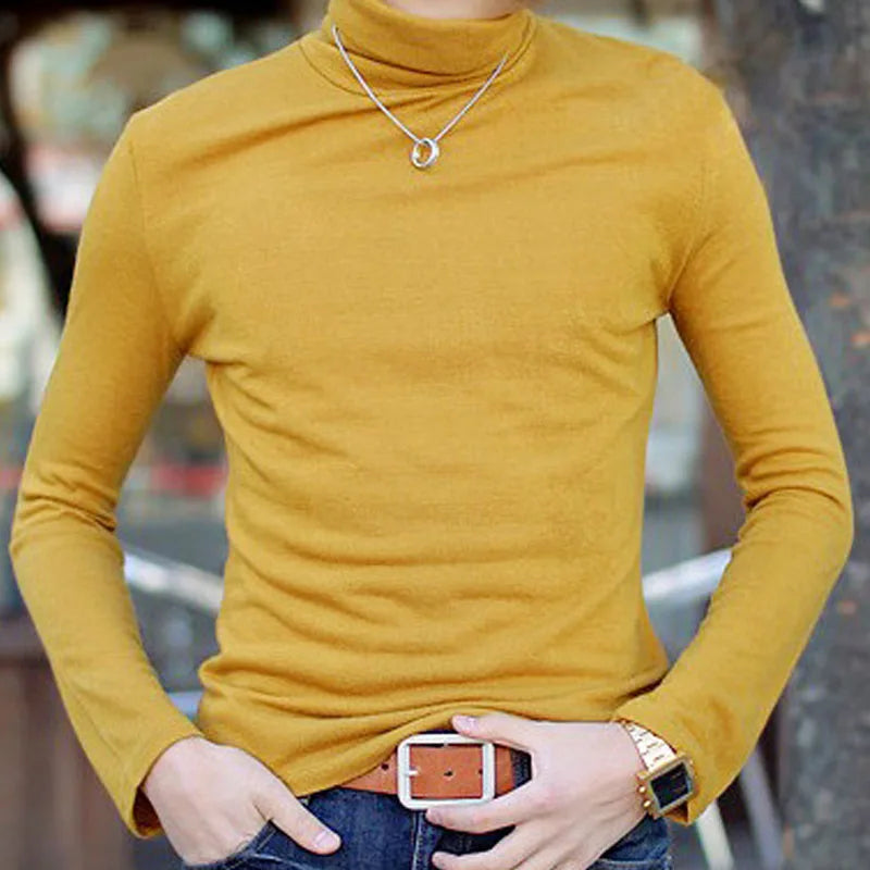 Autumn Winter Men's Sweater Mens Turtleneck Solid Color Pullovers