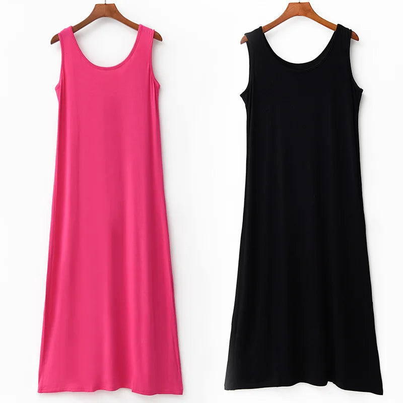 Plus Size 6XL Sexy Modal Lingerie Nightdress Women Casual Sleepwear Long Nightgown Nightie Sleeveless Summer Loose Home Dress