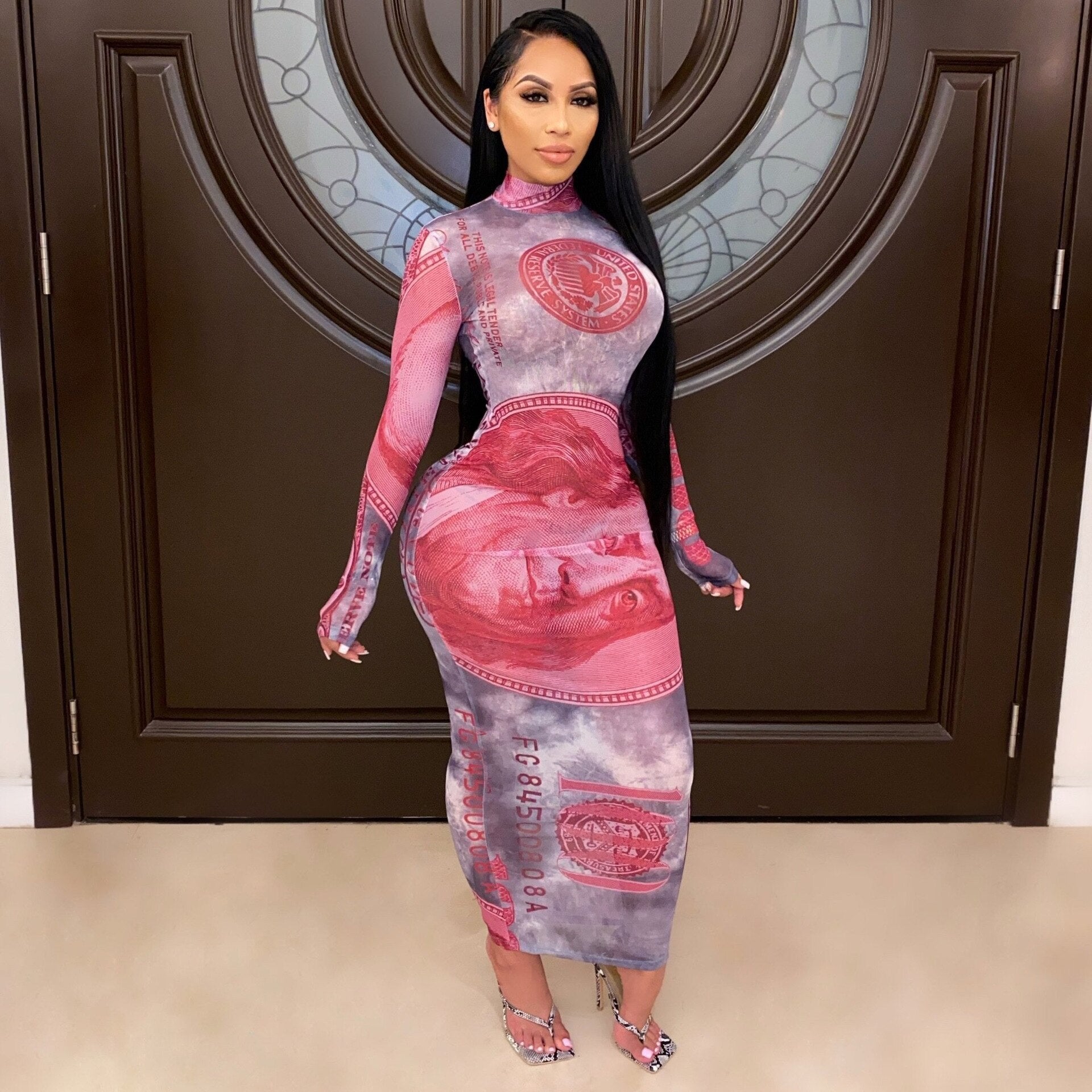 sexy long sleeve dress Print Sexy Mesh Long Sleeve Party Dress Women See Through Clubwear Ski – Mega Mart Center