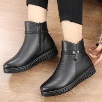 Women Ankle boots 2023 Warm Plush Wedge Boots for Women Casual Shoes Non-slip Waterproof Leather Boots Women Zipper Female Boots