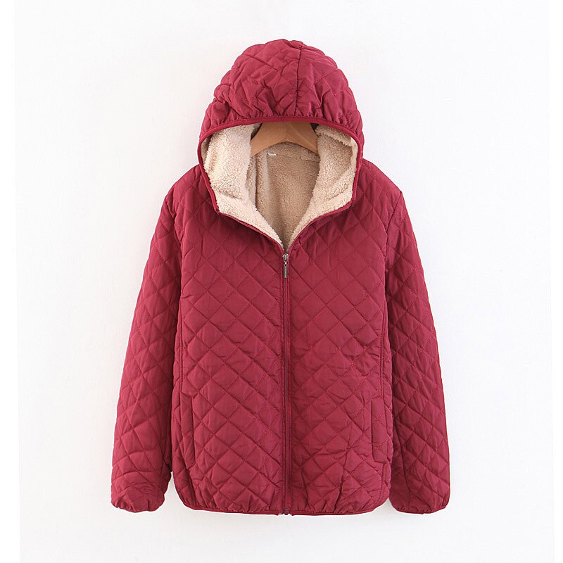 Women Autumn Winter Parkas Coat Jackets Female Lamb Hooded Plaid Long Sleeve Warm Winter Jacket S~3XL casaco feminino