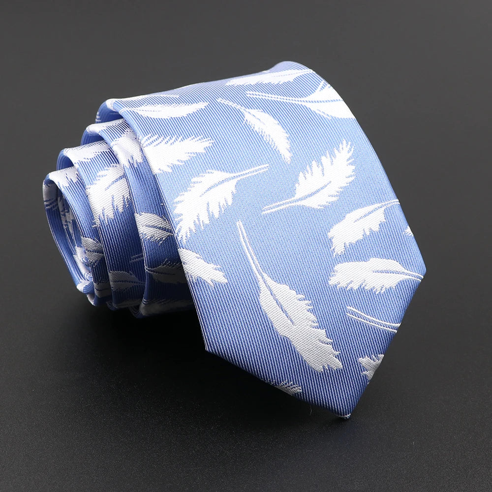 Novelty Men's Tie Floral Feather Elk Geometric Patten Red Blue Neckties Leisure Business Daily Wear Cravat Wedding Party Gift
