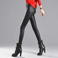 2019 Winter Women Faux Leather Pants & Capris PU Elastic High Waist Trousers Stretchy Slim Pencil Pants Leggings Female Black