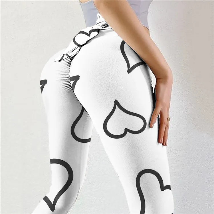 High Waist Yoga Pants Women Fitness Sport Leggings Heart Printed Elastic Gym Tights Running Trousers Hip-lifting Sports Leggings